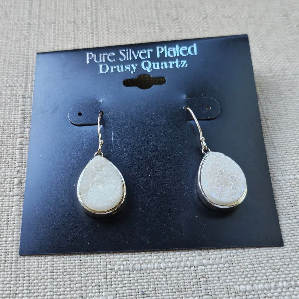 Drusy Quartz Pure Silver Plated  Women Earrings Jewelry New
